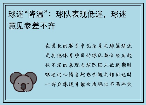 球迷“降温”：球队表现低迷，球迷意见参差不齐